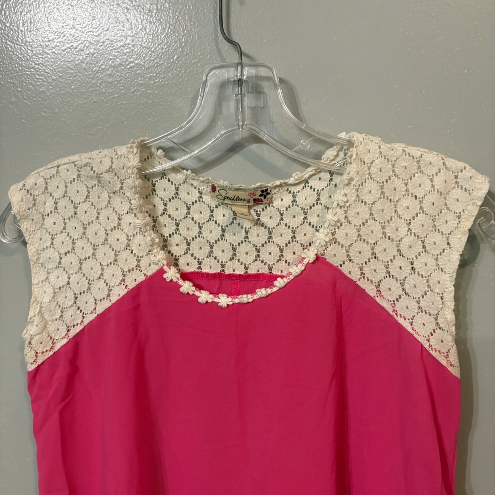 Speckless Pink Sheer Top Crochet Lace Sleeveless Blouse (Girls Large) - Picture 2 of 5